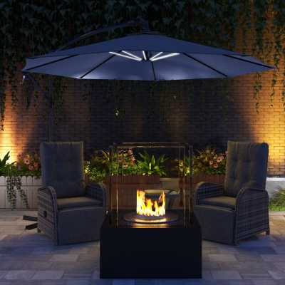 Outsunny 10ft Outdoor Cantilever Hanging Offset Umbrella with Solar LED Lights, Crank, Cross Base, Aluminum Frame, Blue