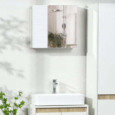 kleankin Wall Mounted Bathroom Medicine Cabinet Mirrored Cabinet with Hinged Door 2-Tier Storage and Adjustable Shelves White
