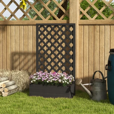 Outsunny Trellis Planter Box, Raised Garden Bed for Climbing Plants, Black