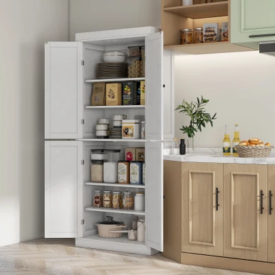 HOMCOM 72" Kitchen Pantry Cabinet with Doors & Shelves, White