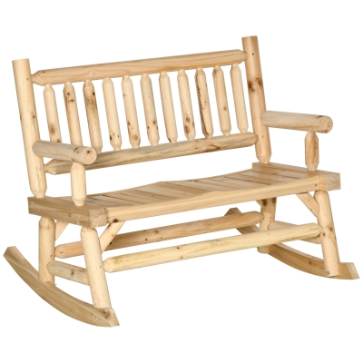 Outsunny 2-Person Wood Rocking Chair, Heavy Duty Patio Loveseat