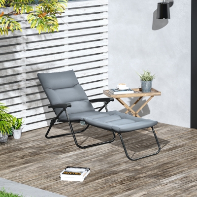 Outsunny Foldable Lounge Chair, Reclining Patio Sun Lounger with 6-Position Adjustable Back, Grey
