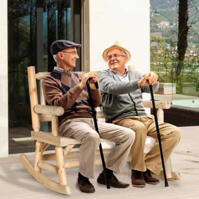 Outsunny 2-Person Wood Rocking Chair, Heavy Duty Patio Loveseat