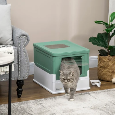 PawHut Enclosed Cat Litter Box, Gray
