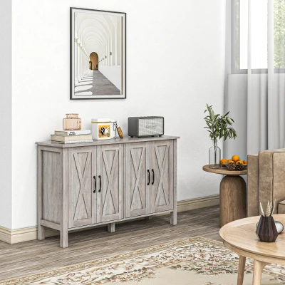HOMCOM Sideboard Buffet with Barn Doors & Adjustable Shelves, Gray