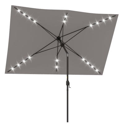 Outsunny 6.5x10ft Patio Umbrella Tilt Aluminum Outdoor Market Parasol with Solar Powered LEDs, Crank - Light Grey