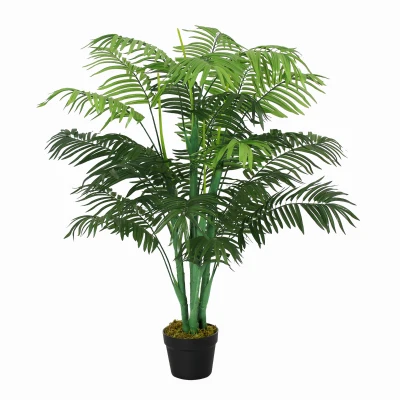 Outsunny 4FT Artificial Palm Tree, Fake Tropical Tree with Lifelike Leaves, Faux Plant in Pot for Indoor Decoration, Green
