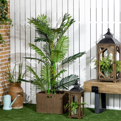 HOMCOM Artificial Tree Areca Palm Tree Fake Plants in Pot with 21 Leaves for Indoor Decor, 8"x8"x60", Green