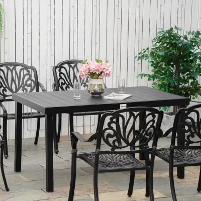 Outsunny Rectangular Outdoor Dining Table for 6, Black Woodgrain