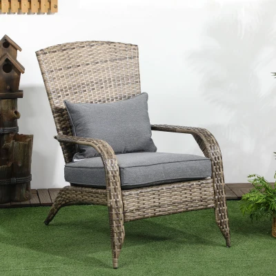 Outsunny Wicker Adirondack Chair, Outdoor Rattan with Cushions, Gray