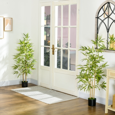 HOMCOM Set of 2 4ft Artificial Tree, Indoor Fake Bamboo with Pot, for Home Office Living Room Decor