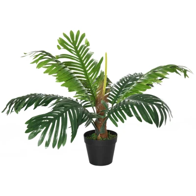 Outsunny 2FT Artificial Palm Tree, Fake Tropical Tree with Lifelike Leaves, Faux Plant in Pot for Indoor Decoration, Green