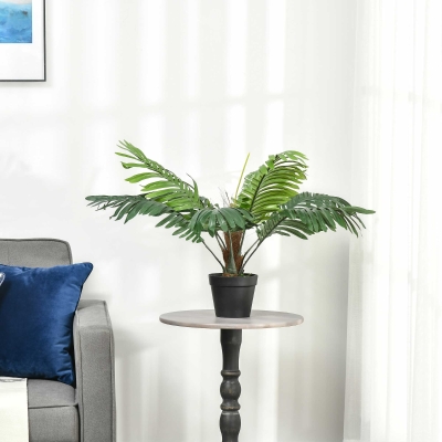 Outsunny 2FT Artificial Palm Tree, Fake Tropical Tree with Lifelike Leaves, Faux Plant in Pot for Indoor Decoration, Green