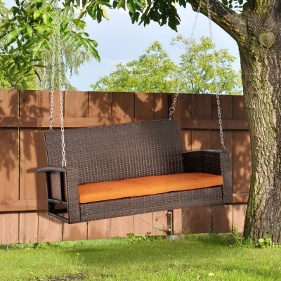 Outsunny 2-Person Wicker Swing Bench, Outdoor Chair, 550 lbs.