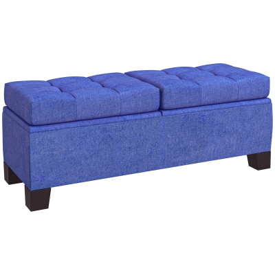 HOMCOM 46" Upholstered Storage Ottoman Bench, Tufted, Blue