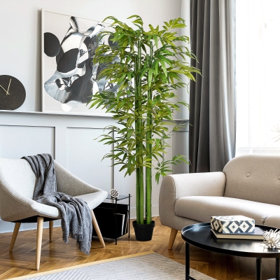 HOMCOM 6 FT Artificial Tree Bamboo Tree Fake Plants in Pot for Home Office Living Room Decor, Green