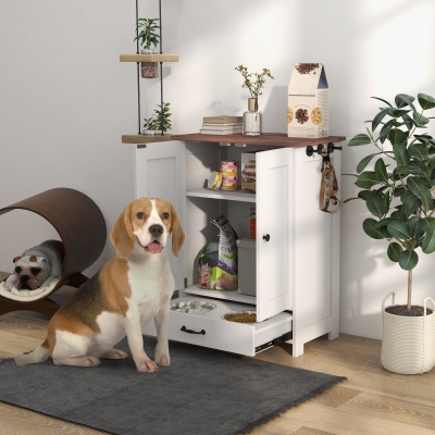 Pet feeder station 23.6"L x 13.8"W x 31.5"H White