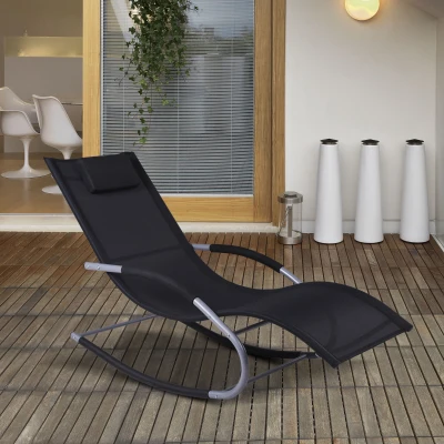 Outsunny Zero Gravity Rocking Chair, Black Outdoor Recliner