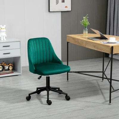 Vinsetto Velvet Swivel Office Chair, Scallop Shape, Green