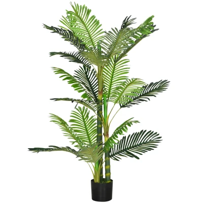 HOMCOM Artificial Tree Areca Palm Tree Fake Plants in Pot with 21 Leaves for Indoor Decor, 8"x8"x60", Green