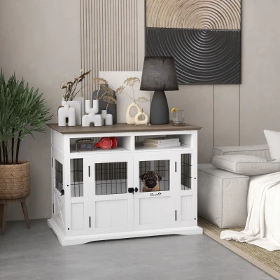 PawHut Dog Kennel End Table with Storage, White