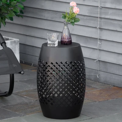 Outsunny 12.5" Steel Round Patio End Table, Indoor/Outdoor, Black