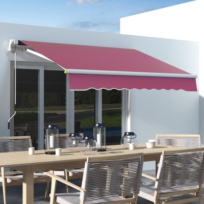 Outsunny 8' x 6.5' Manual Retractable Awning with LED Lights, Aluminum Sun Canopies for Patio Door Window, Wine Red