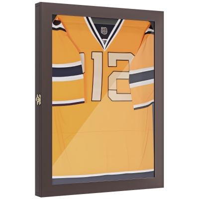 HOMCOM 24" Jersey Display Case, Wall-Mounted Shadow Box, Cherry Brown