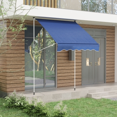Outsunny 6.6'x5' Manual Retractable Patio Awning Sun Shelter Window Door Deck Canopy, Water Resistant UV Protector, Dark Blue