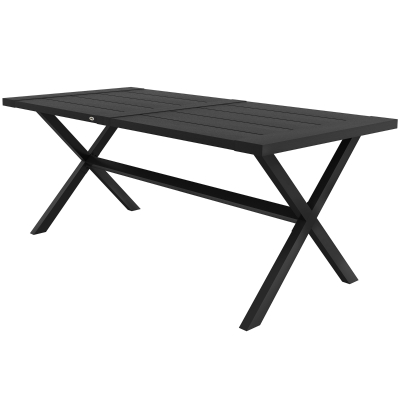 Outsunny 71" Outdoor Dining Table with X Shape Legs, Aluminium Frame Rectangular Darden Table for 6, for Backyard, Black