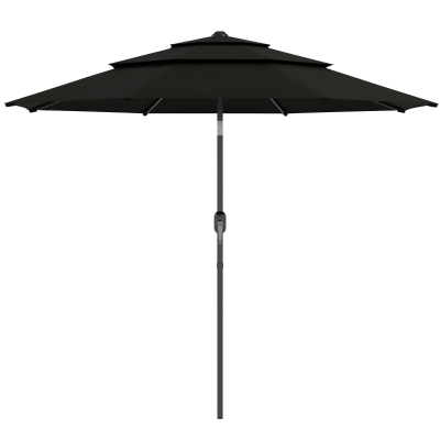 Outsunny 9FT 3 Tiers Patio Umbrella Parasol with Crank, Push Button Tilt for Deck, Backyard and Lawn, Black