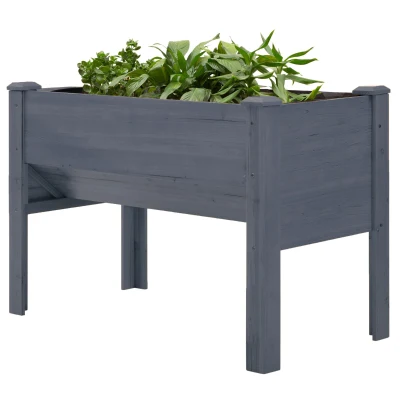 Outsunny Wooden Raised Garden Plant Stand Outdoor Tall Flower Bed Box with Hooks, 48" x 24" x 32", Grey