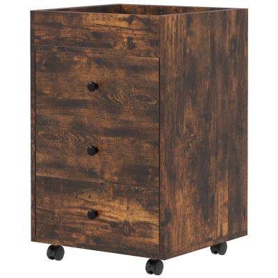 HOMCOM 3-Drawer Mobile File Cabinet with Top Tray, Brown