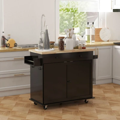 HOMCOM Farmhouse Rolling Kitchen Island with Drawer, Black