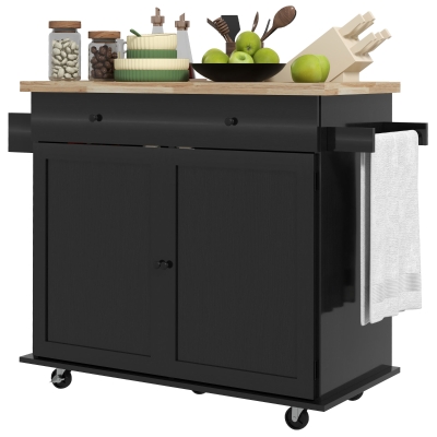 HOMCOM Farmhouse Rolling Kitchen Island with Drawer, Black
