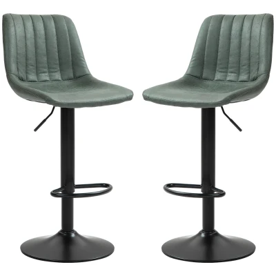 HOMCOM Counter Height Bar Stools Set of 2, Adjustable Height Bar Chairs with Swivel Seat, Leathaire Upholstery