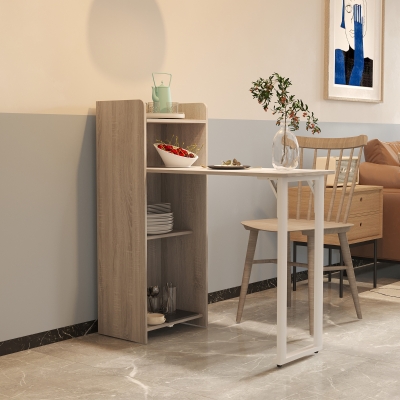 HOMCOM 2 In 1 Folding Table, Drop Leaf Table, Space Saving Dining Table with 4-Tier Shelf for Small Spaces, Oak