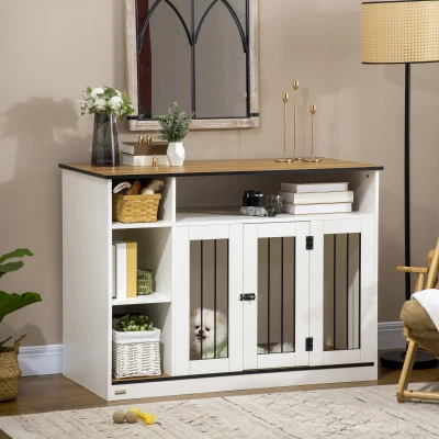 PawHut 47" Dog Crate Furniture with Storage, White