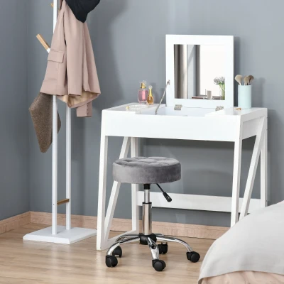 HOMCOM Round Rolling Stool, Height Adjustable, Swivel Seat, Gray
