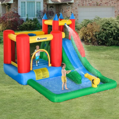 Outsunny 6-in-1 Kids Bounce House Water Slide with Pool