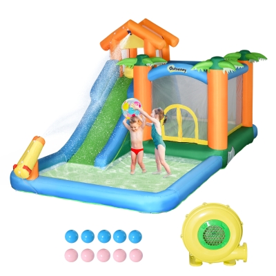 Outsunny 5-in-1 Kids Inflatable Bounce House with Slide