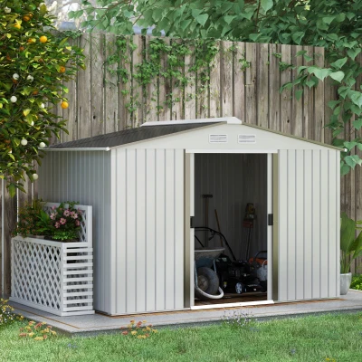 Outsunny 9' x 6' Outdoor Storage Shed, Silver with Vents