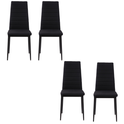 HOMCOM High Back Dining Chairs, Modern Upholstered Linen Fabric Accent Chairs with Metal Legs for Kitchen, Set of 4, Black