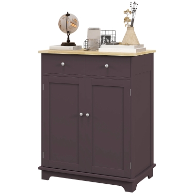 HOMCOM Kitchen Storage Cabinet, Solid Wood Top, Coffee