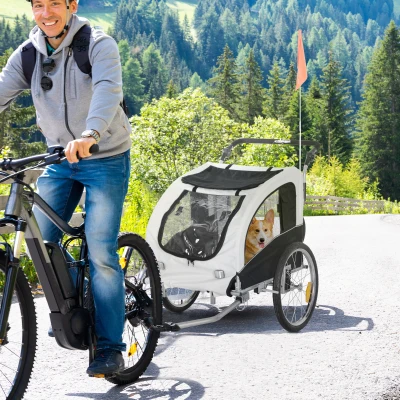 Aosom 2-In-1 Dog Bike Trailer Stroller with Canopy, White