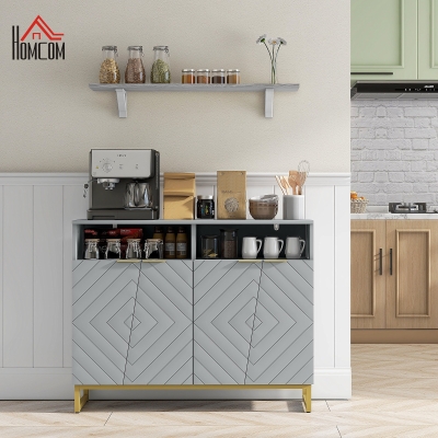 HOMCOM Accent Sideboards, Kitchen Storage Cabinet with 4 Doors, Adjustable Shelves, Metal Base for Living Room, Hallway, Grey
