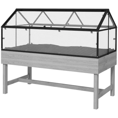 Outsunny Wood Elevated Planter Box with Cold Frame Greenhouse, Raised Garden Bed for Vegetables, Flowers, Herbs, Distressed Grey