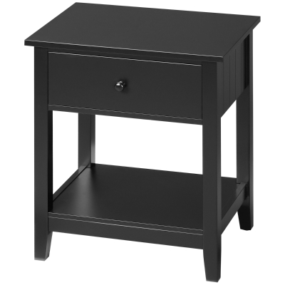 HOMCOM Modern Style Nightstand, Small End Table with Drawer and Storage Shelf for Bedroom, Living Room, Black