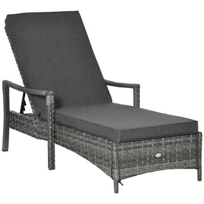 Outsunny Wicker Chaise Lounge, Adjustable Backrest, Dark Gray