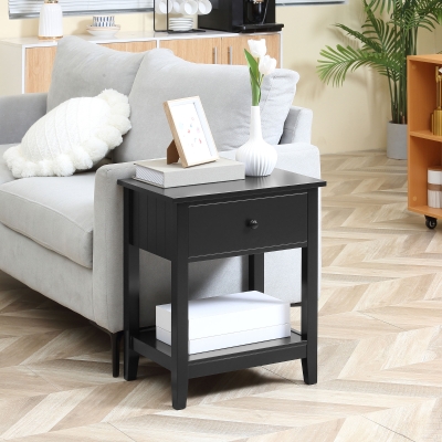 HOMCOM Modern Style Nightstand, Small End Table with Drawer and Storage Shelf for Bedroom, Living Room, Black